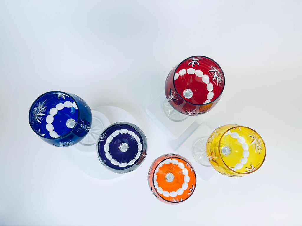 Product image for 'vintage cut to clear stemmed crystal wine glasses multi coloured sold separately' (view 23540b)