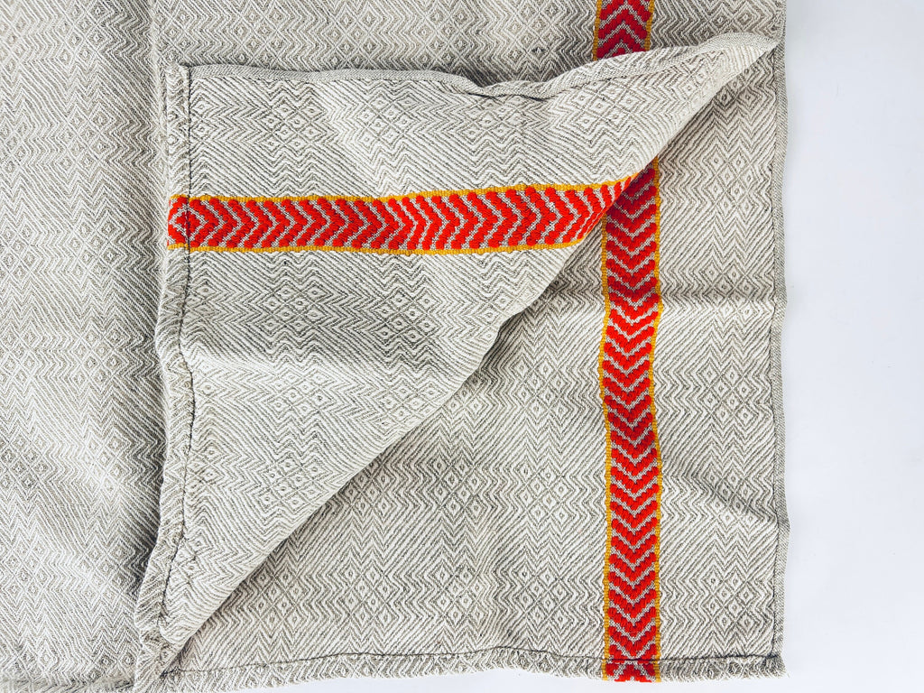 Product image for 'vintage beige white geometric print kitchen towel red yellow stripe 100 cotton' (view 9d7e21)
