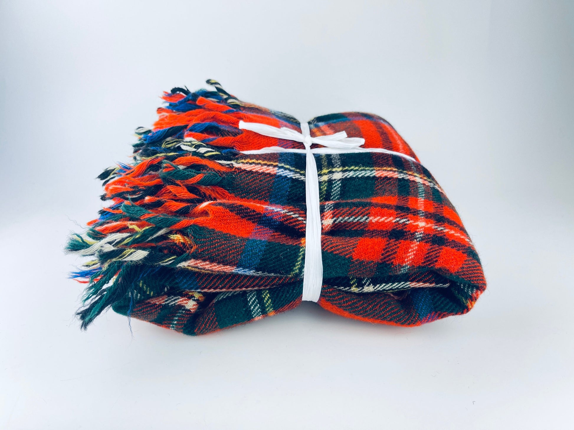 Product image for 'vintage red fringe plaid wool blanket 62 x 68' (view ca9615)