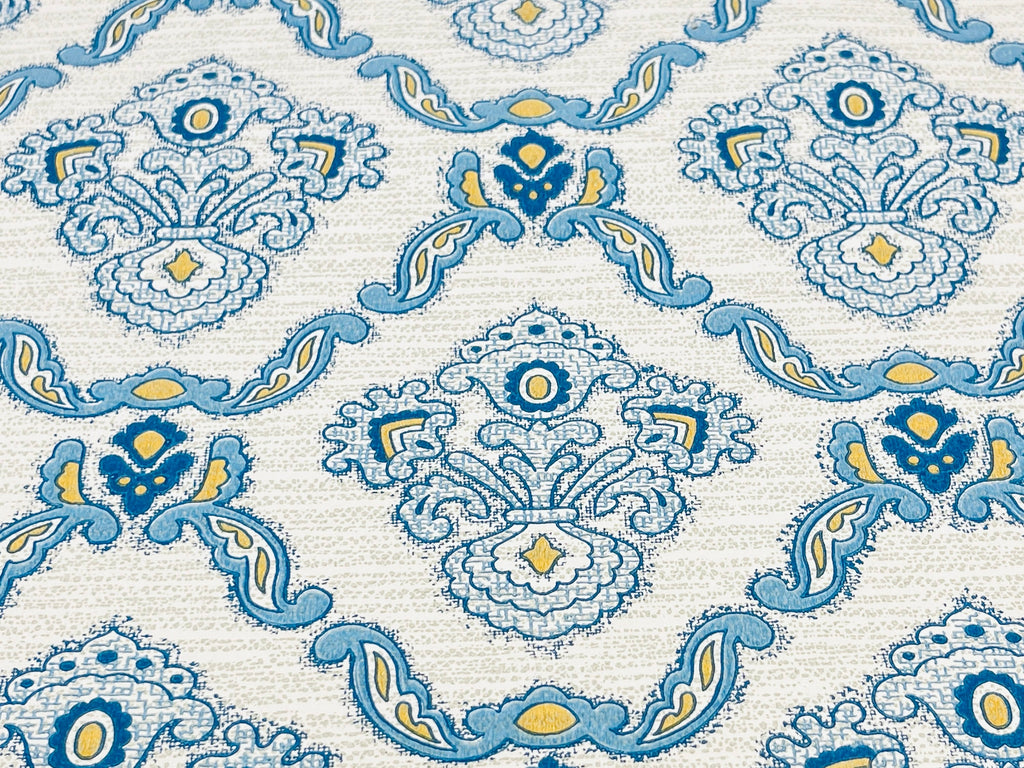 Product image for 'vintage 1970s blue beige damask wallpaper lightly textured 21 x 55 ideal for crafts upcycling' (view ee85b1)