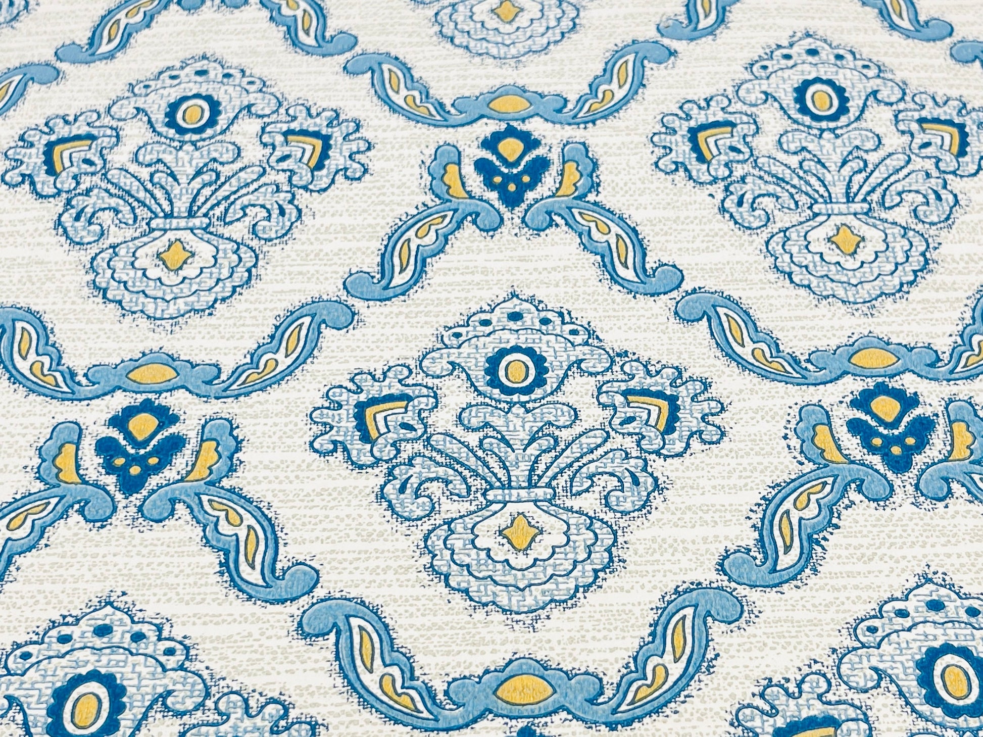 Product image for 'vintage 1970s blue beige damask wallpaper lightly textured 21 x 55 ideal for crafts upcycling' (view ee85b1)
