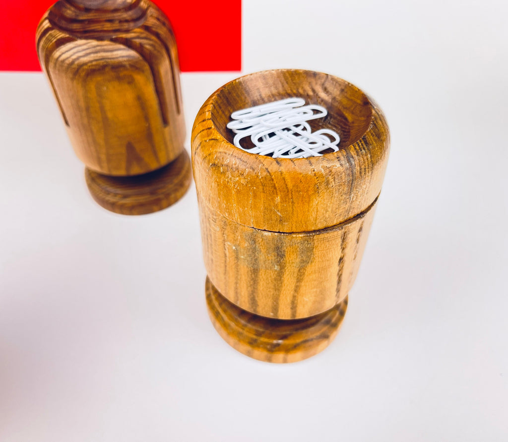 Product image for 'vintage 1970s wood desk organizer set pencil paperclip letter holders' (view b43923)