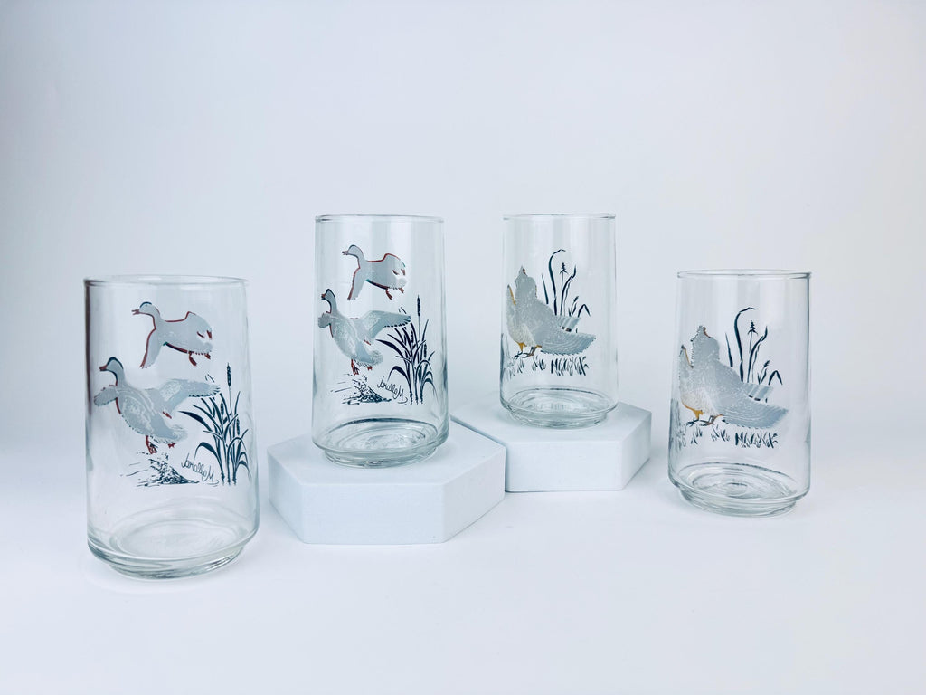 Product image for 'vintage mallard duck grouse drinking glasses mid century wildlife barware set' (view 6eb215)