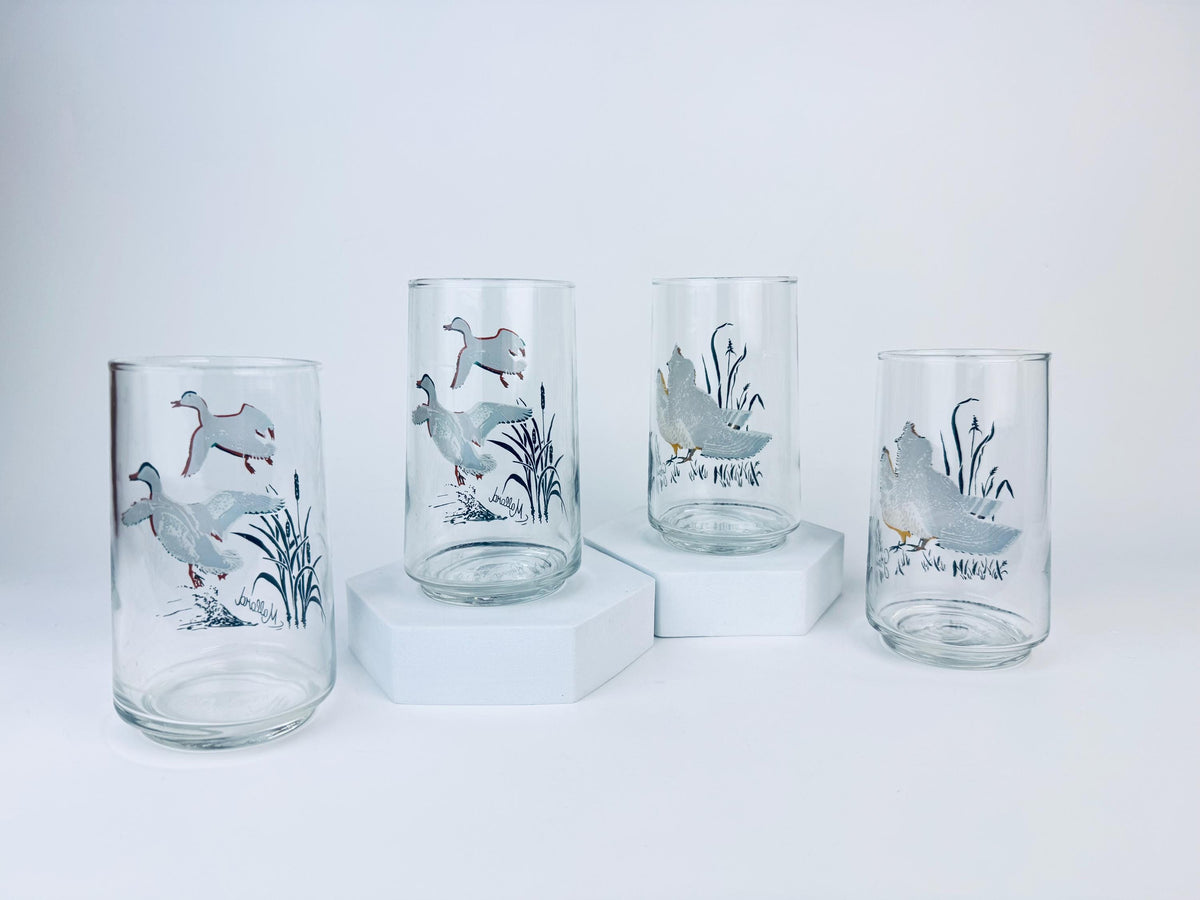 Product image for 'vintage mallard duck grouse drinking glasses mid century wildlife barware set' (view 6eb215)