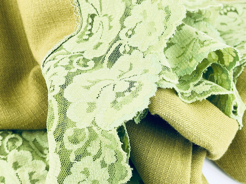 Product image for 'vintage olive green lace edge table cloth 51 x 67' (view 660838)