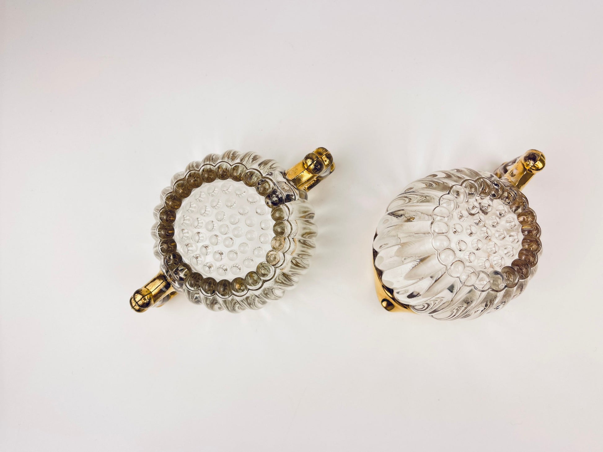 Product image for 'vintage jeanette hobnail glass cream sugar set gold rimmed top' (view c027c9)