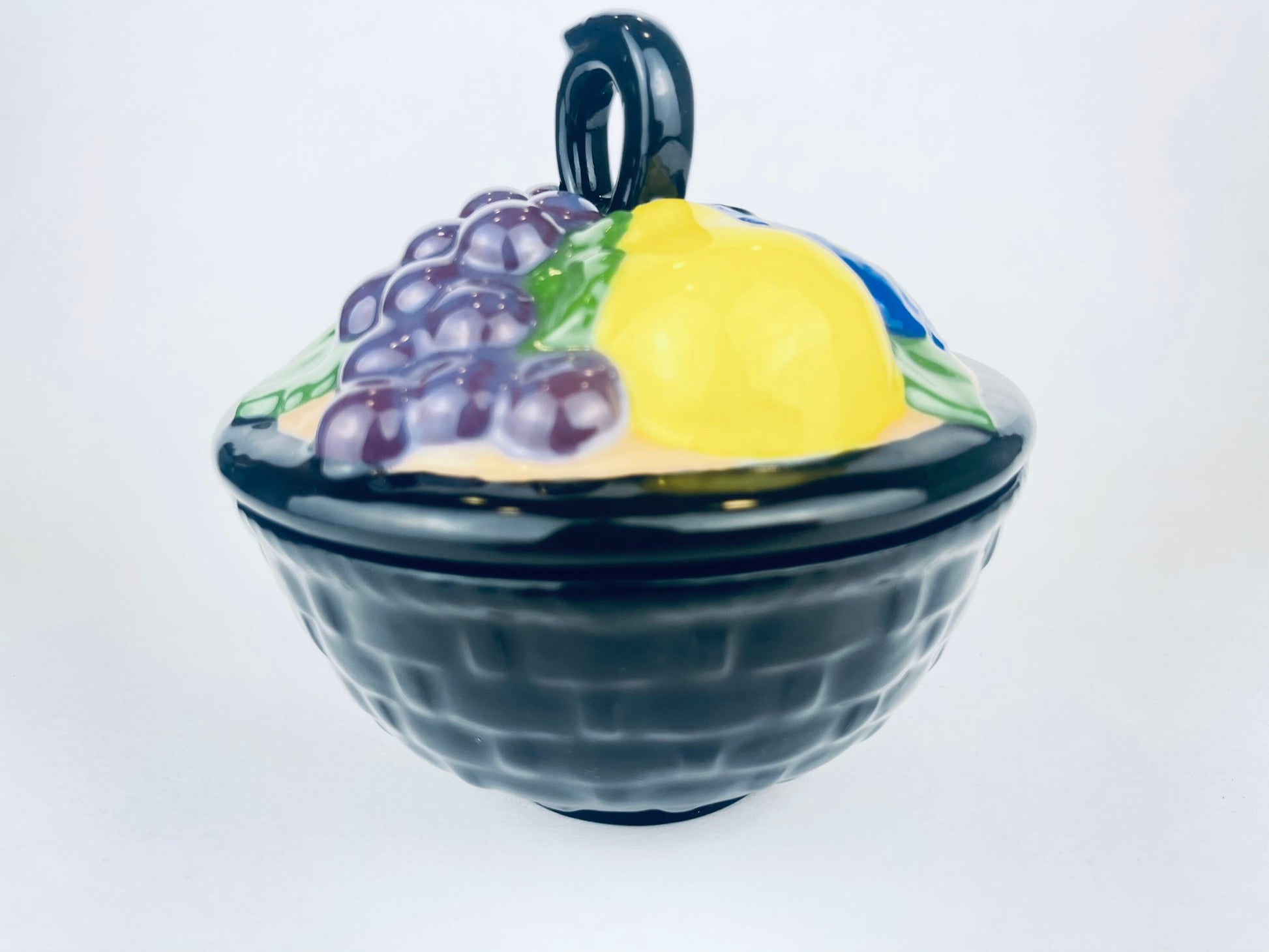 Product image for 'vintage round black ceramic fruit floral bowl with lid' (view 9ceee6)