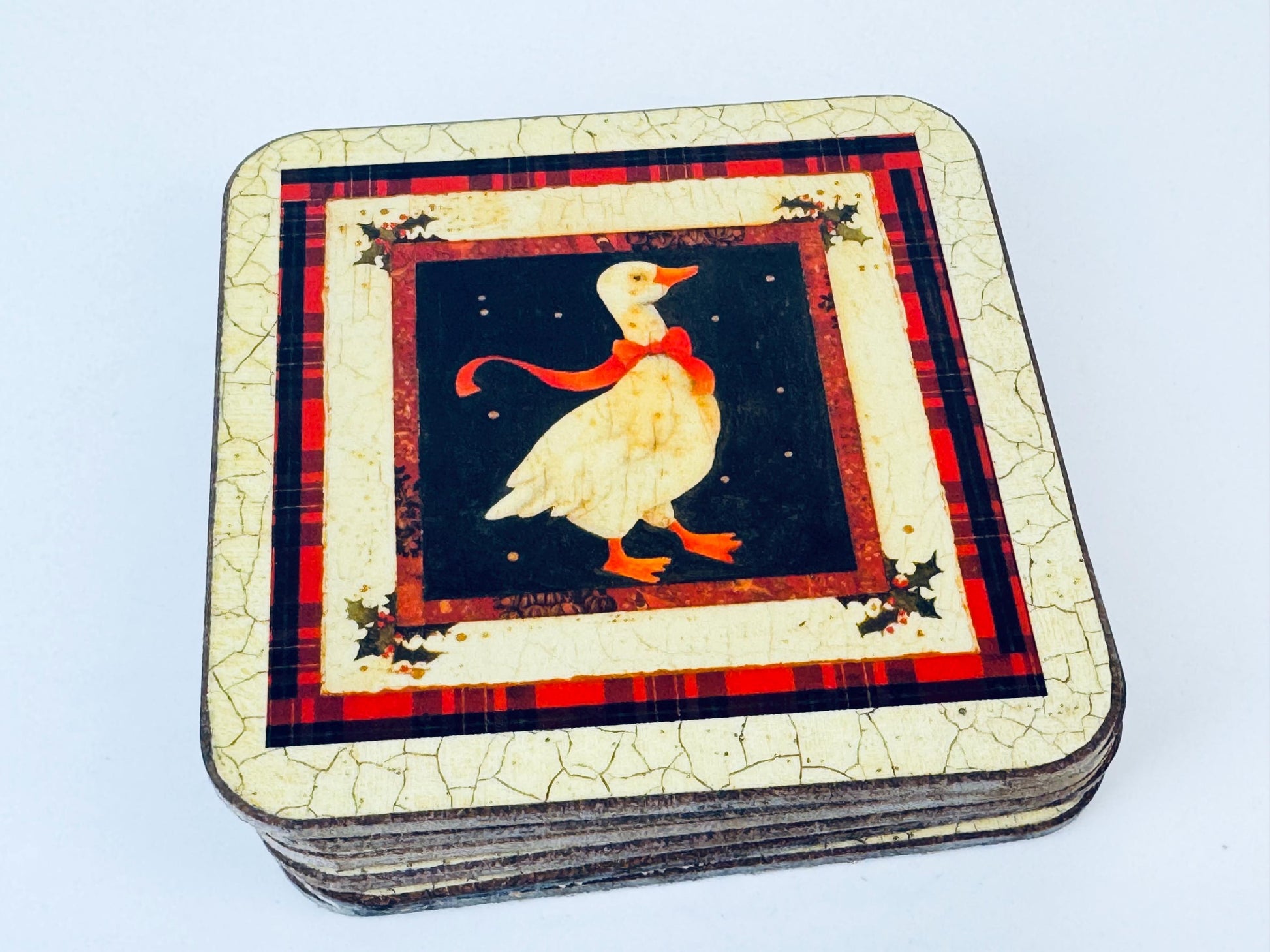 Product image for 'vintage pimpernel red bowchristmas goose coaster set set of six 6 made in england' (view 5e61db)
