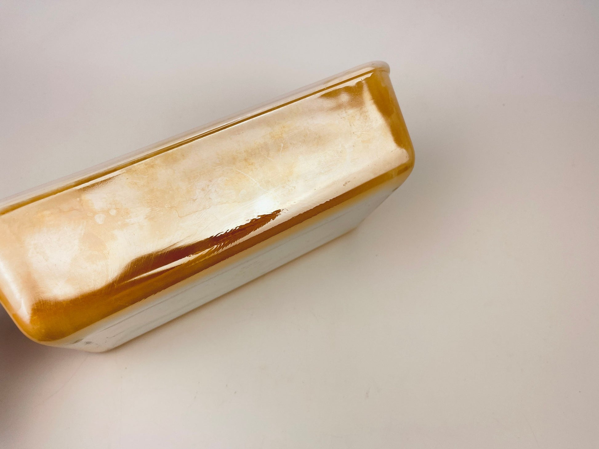 Product image for 'vintage fire king peach lustreware loaf dish 409 1 qt capacity made in usa' (view cfe619)