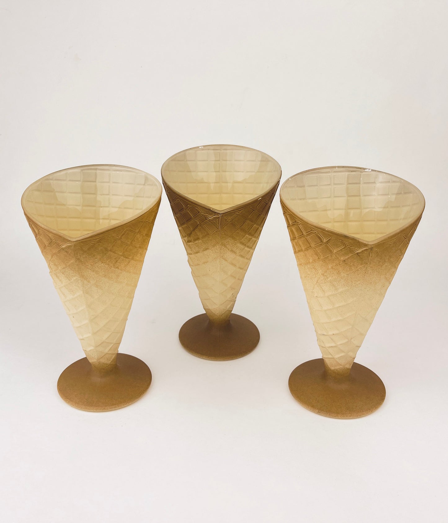 Product image for 'vintage waffle cone glass dessert cups set of three 3 made in italy' (view c32086)