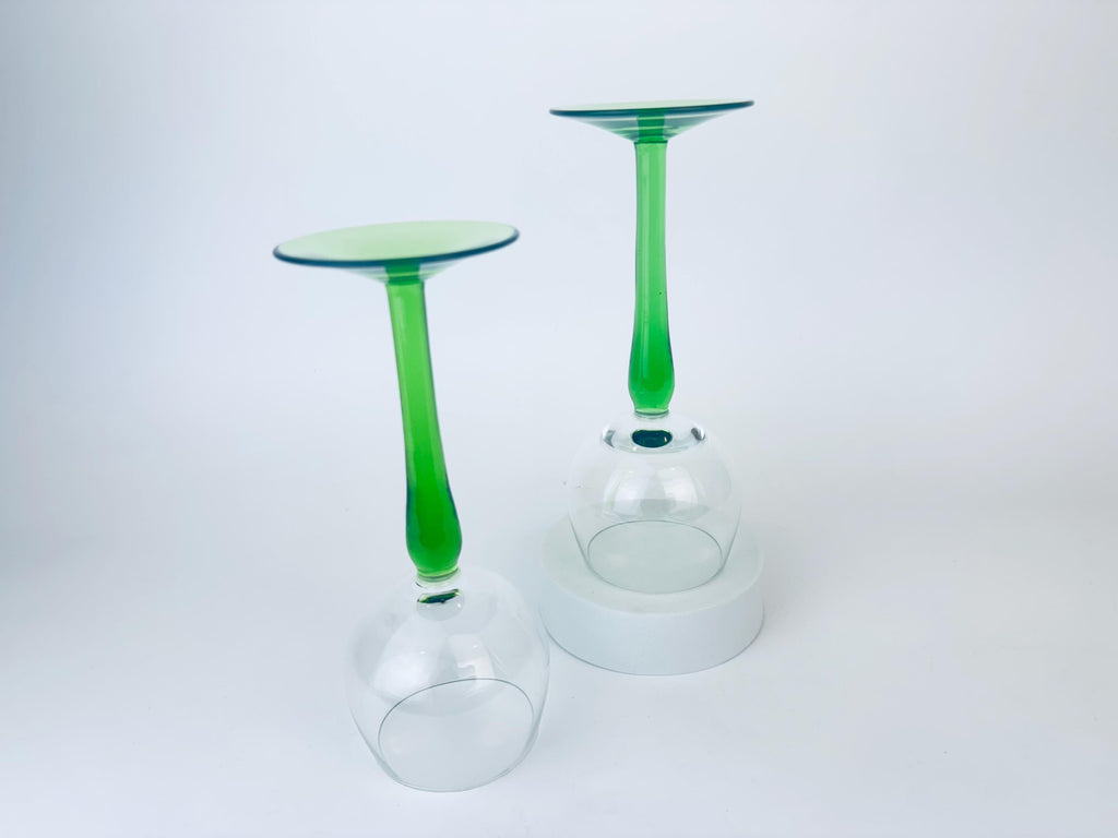 Product image for 'vintage 1970s green stem wine glasses set of 2' (view da8b69)