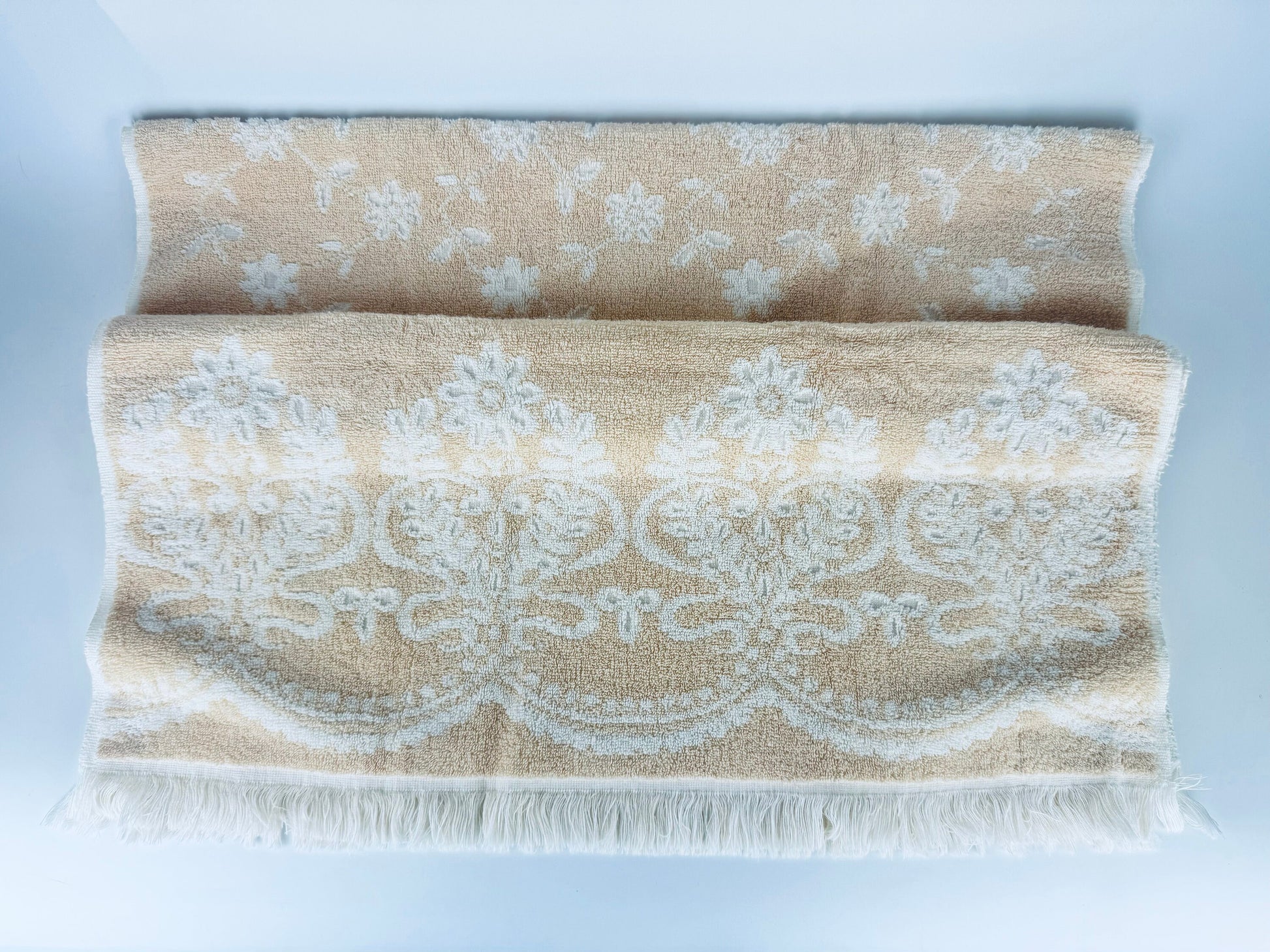 Product image for 'vintage royal family cannon rectangular beige white floral fringe bath towel made in usa cotton polyester blend sold separately' (view f788ae)