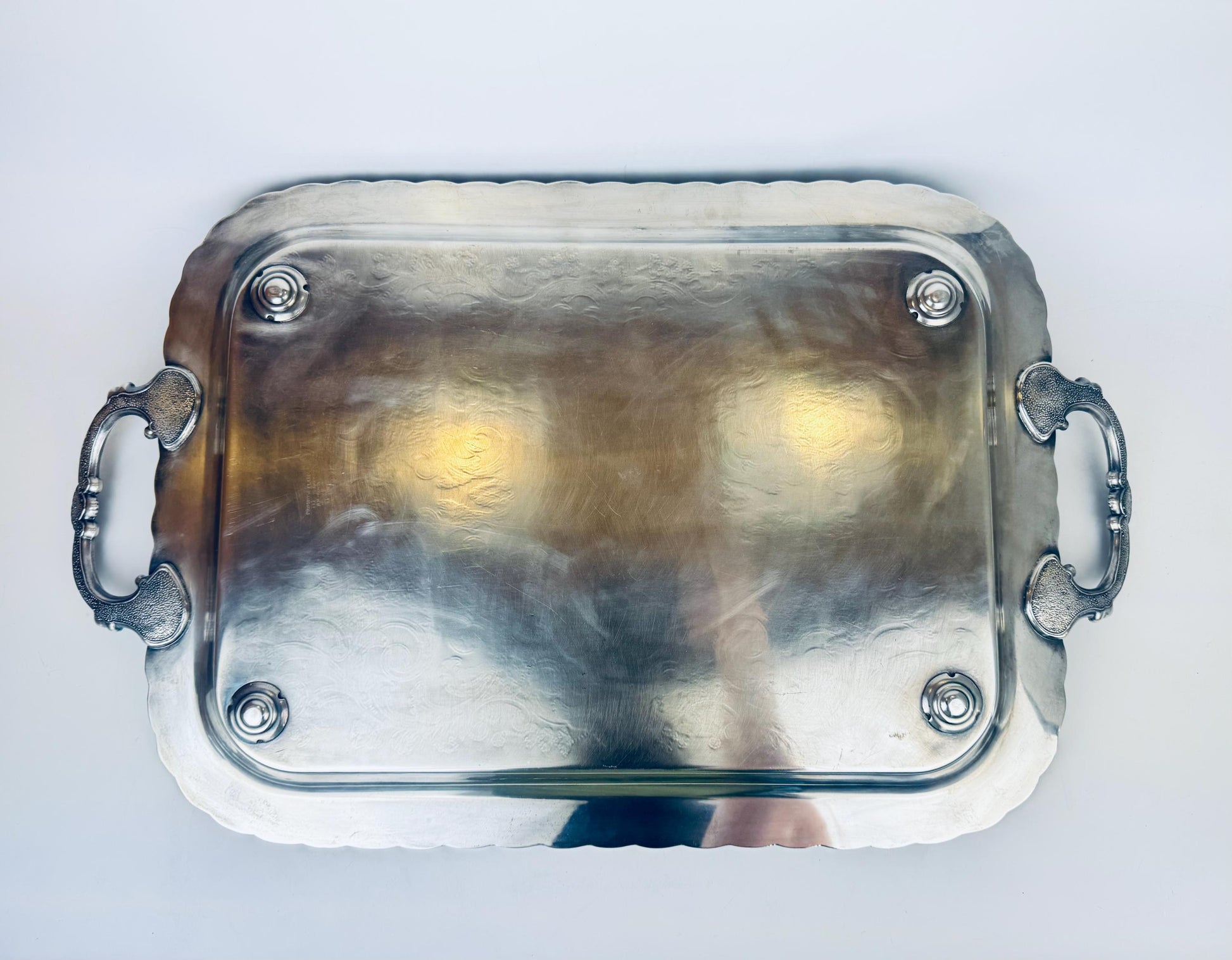 Product image for 'vintage antique ornate scroll silver handled tray primerose plate' (view 42f881)