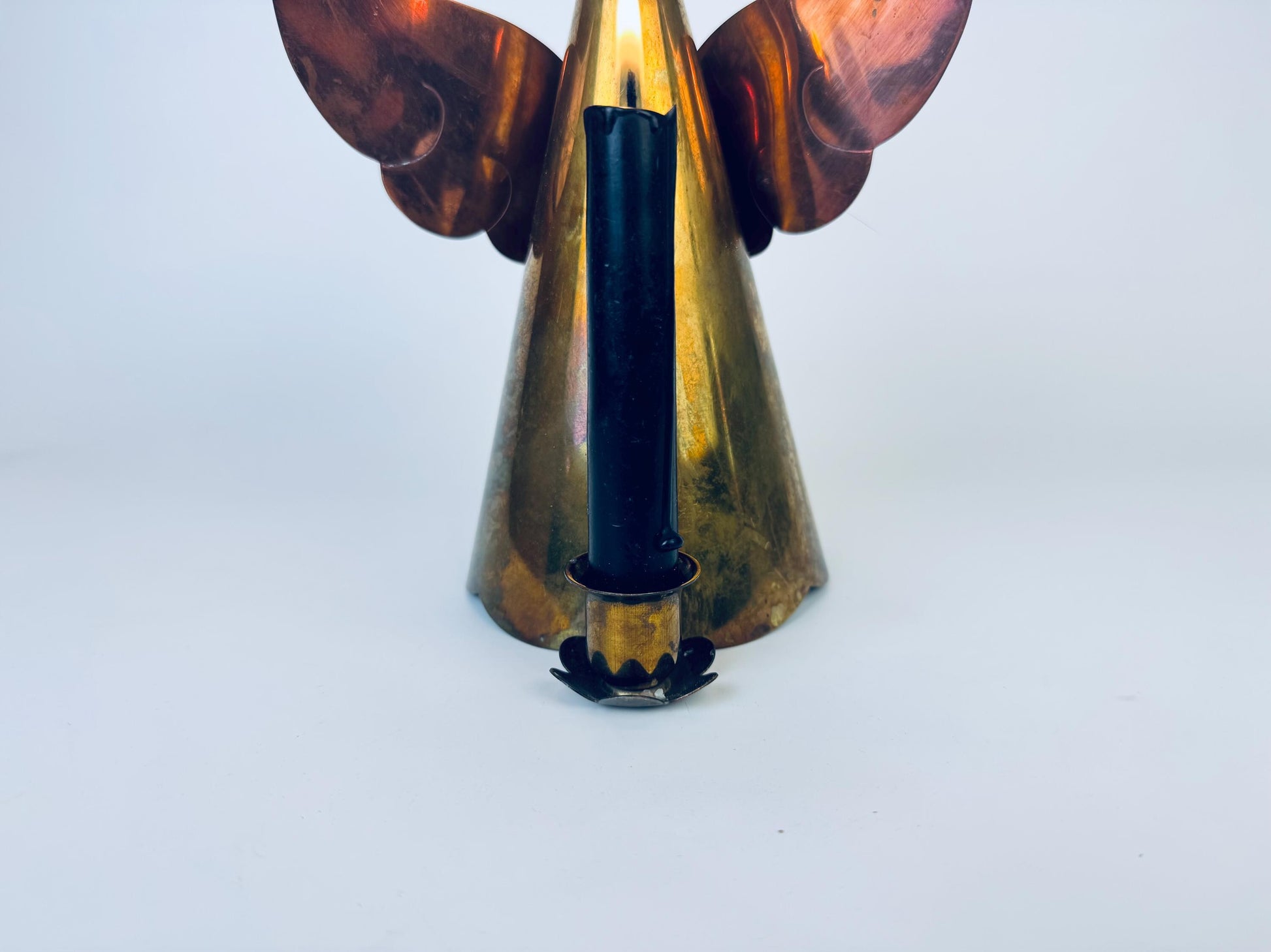 Product image for 'vintage brass copper angel candlestick holder attractive aged metal patina' (view 318cfd)
