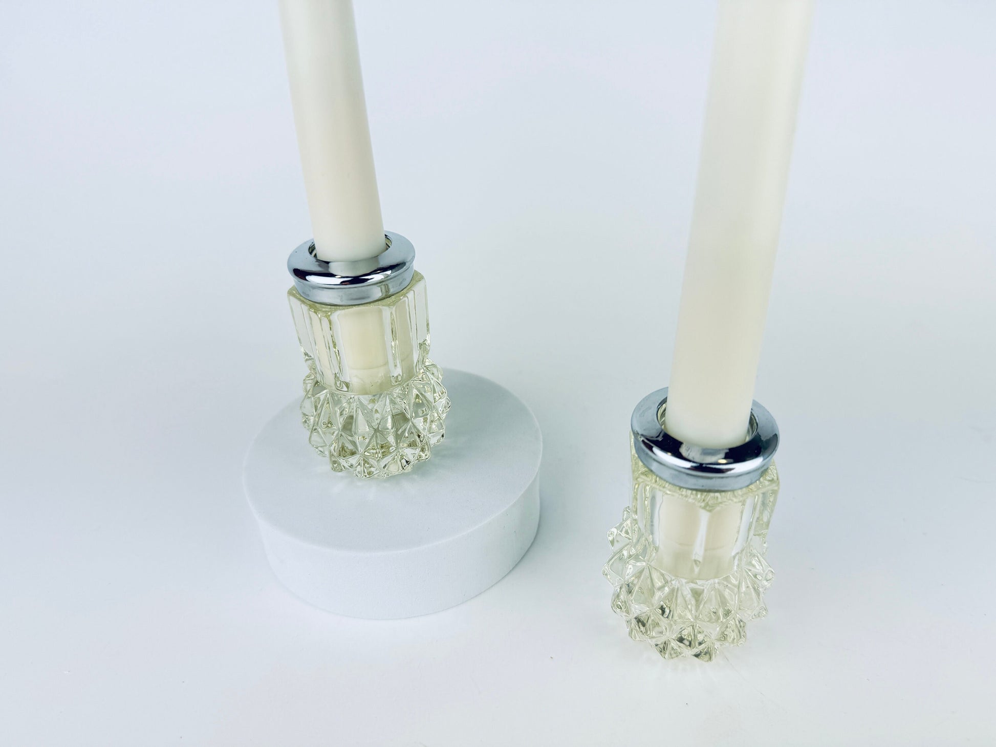 Product image for 'vintage diamond cut crystal candlestick holders with silver rims set of 2' (view 53044d)