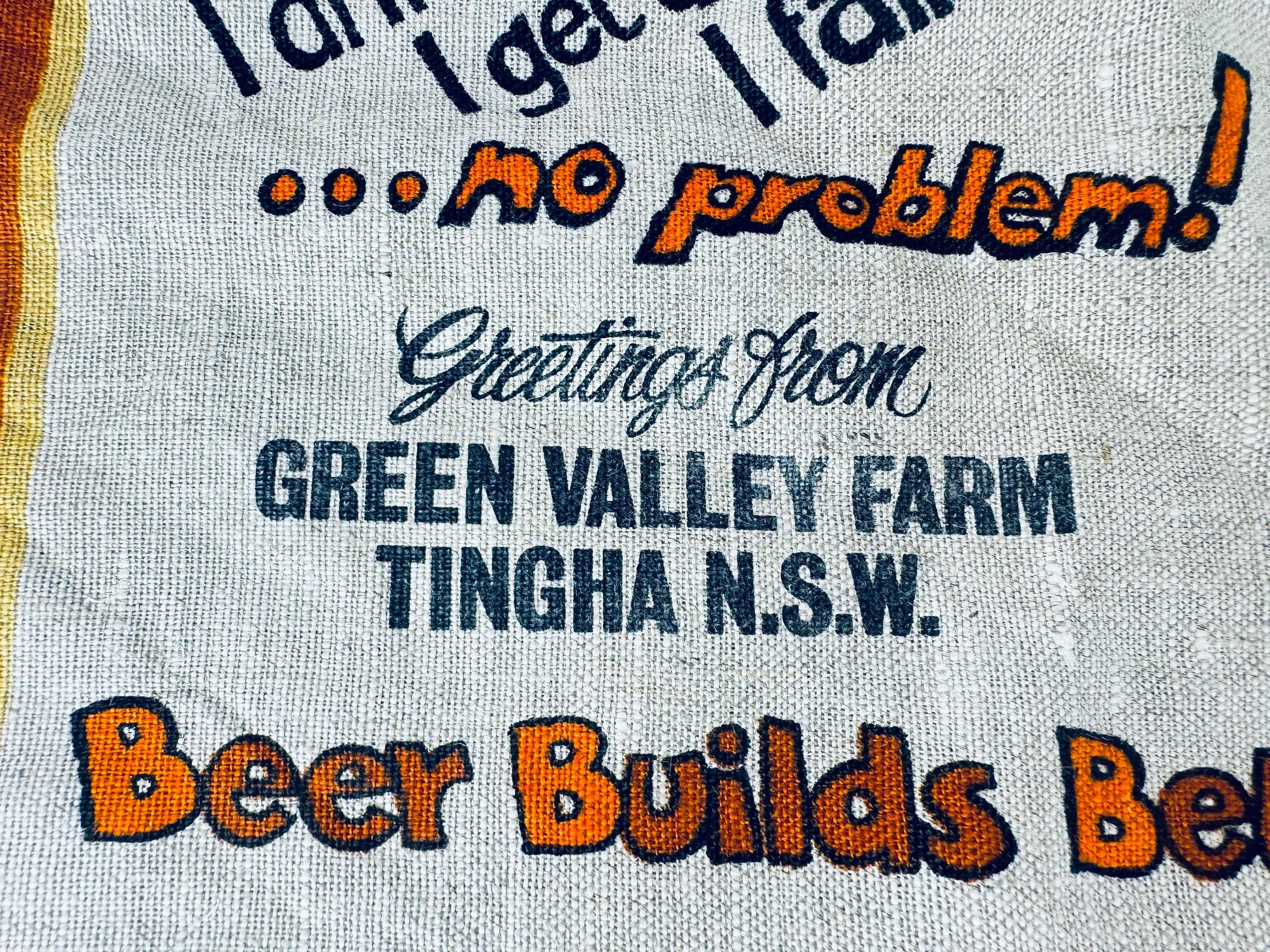 Product image for 'vintage australian handprinted linen tea towel beer builds better bodies australian barware souvenir' (view d9b0f8)