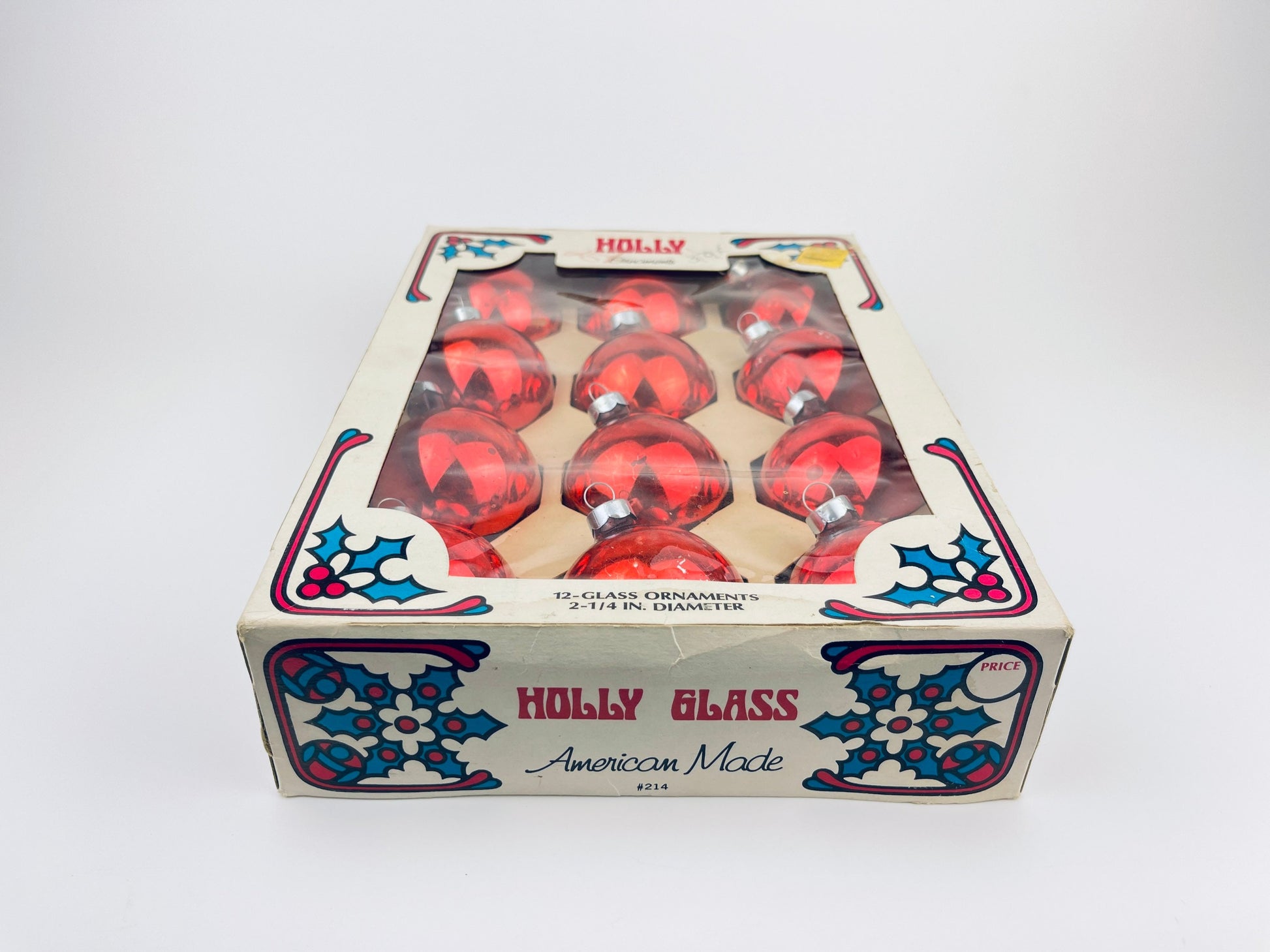 Product image for 'vintage red glass christmas tree ornaments set of twelve 12 american made by holly ornaments' (view 5ef58d)
