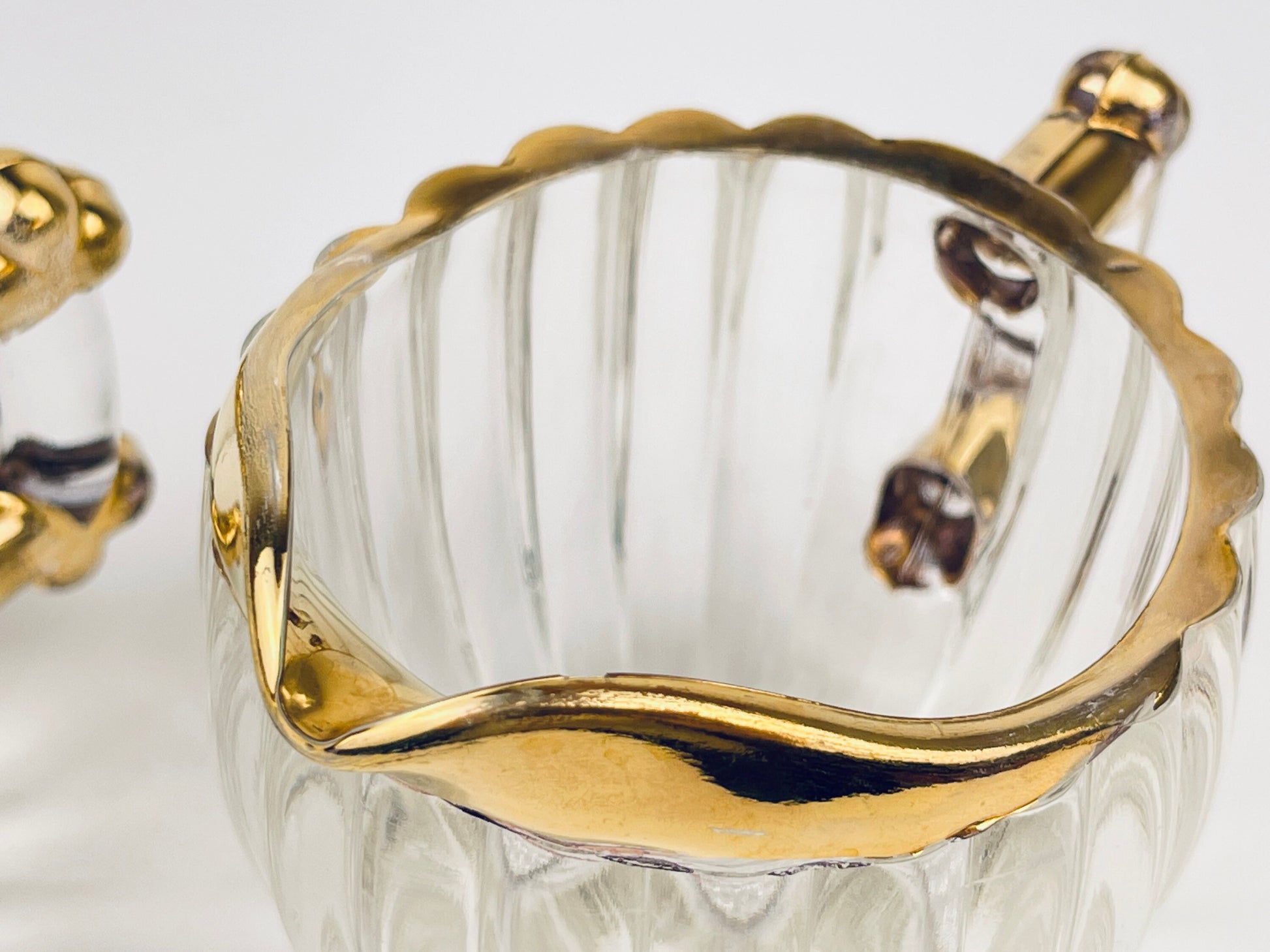 Product image for 'vintage jeanette hobnail glass cream sugar set gold rimmed top' (view ec7713)