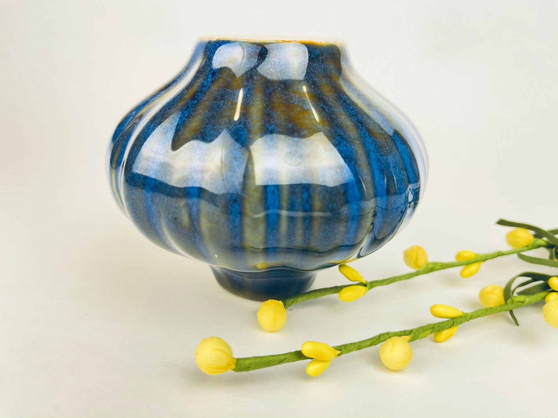 Product image for 'vintage bud floral vase glazed green blue drip pattern' (view bd2bef)