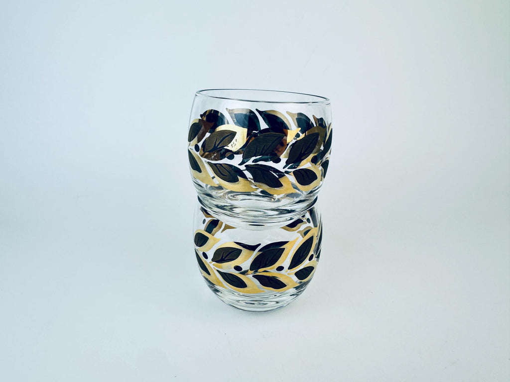 Product image for 'vintage federal glass gold laurel leaf roly poly glasses set of two 2' (view aca828)