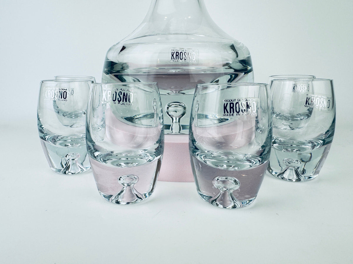 Product image for 'vintage krosno controlled bubble crystal glass barware set glass decanter six 6 shot glasses made in poland' (view e9371c)