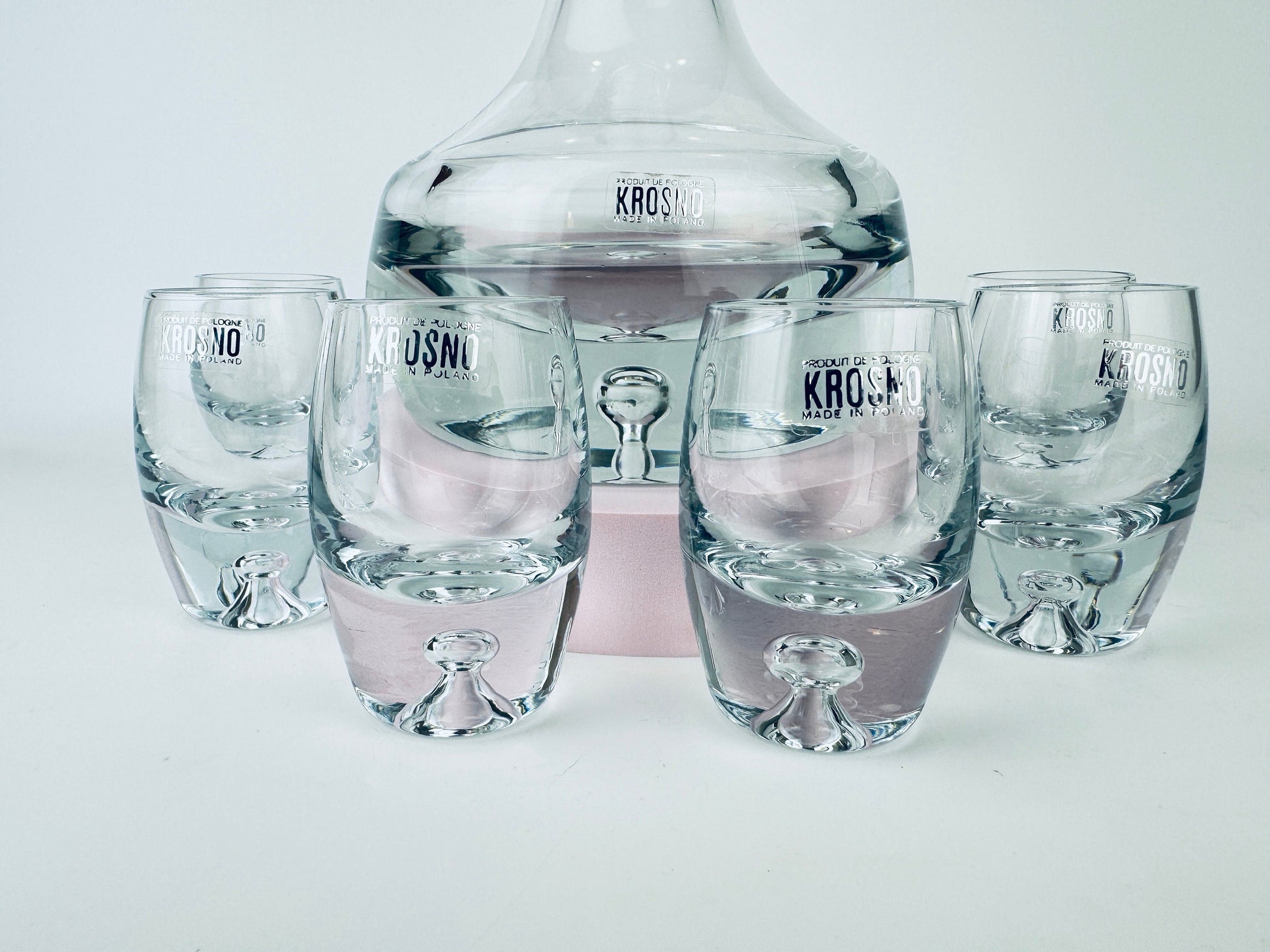 Product image for 'vintage krosno controlled bubble crystal glass barware set glass decanter six 6 shot glasses made in poland' (view e9371c)
