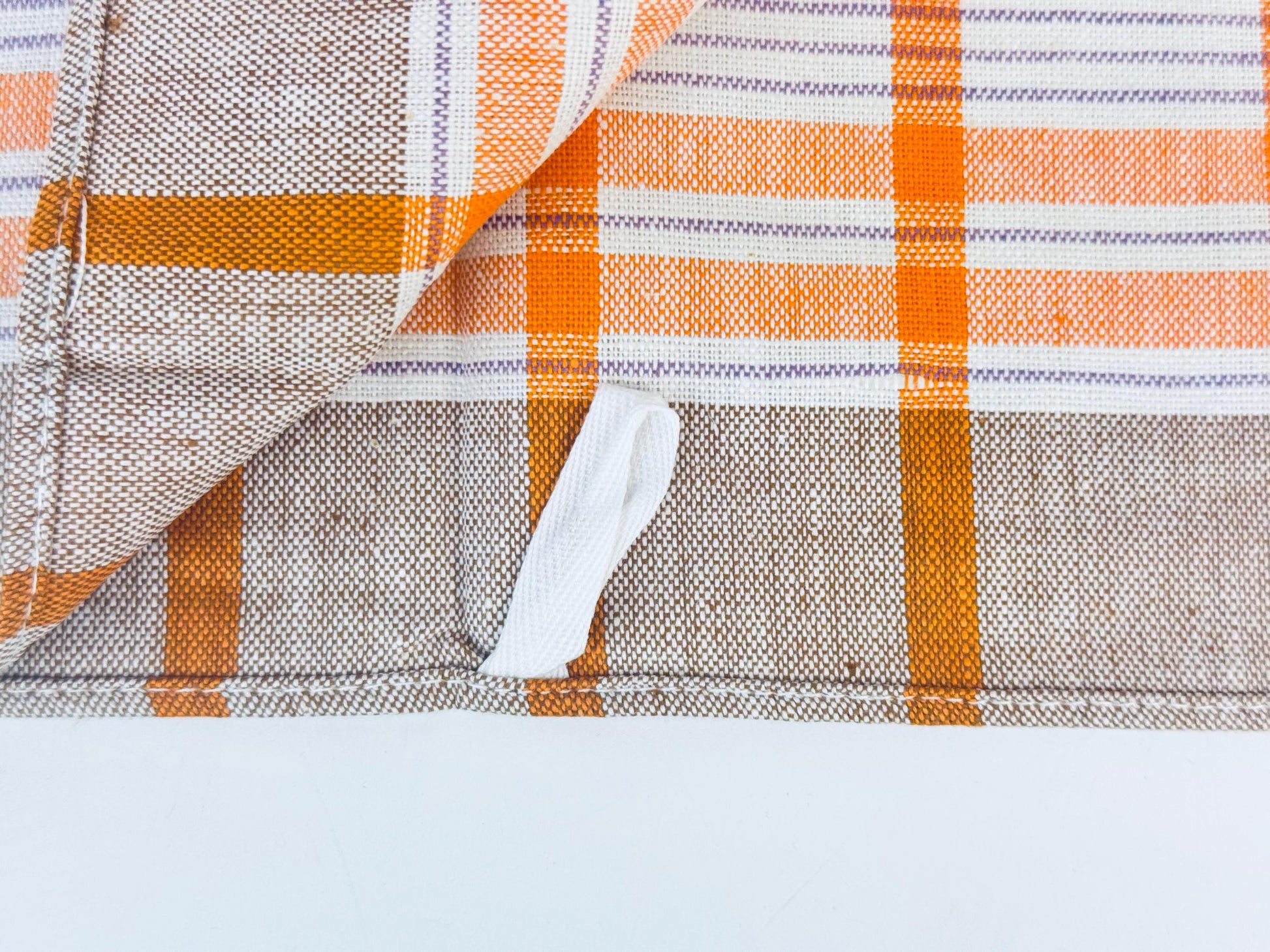 Product image for 'vintage brown orange striped beige linen tea towel' (view 634fac)