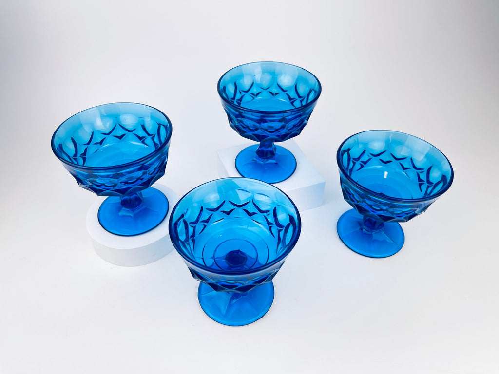 Product image for 'vintage perspective by noritake cobalt blue heavy pressed glass champagne glasses set of four 4 made in japan' (view e777cd)