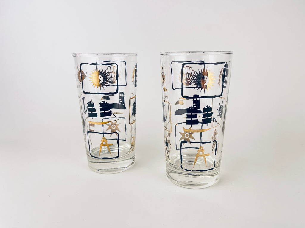 Product image for 'vintage dominion glass nautical pattern highball glasses set of two 2' (view a15cad)