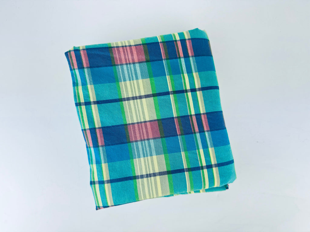 Product image for 'vintage green blue plaid fabric material 78 x 108' (view c17d77)