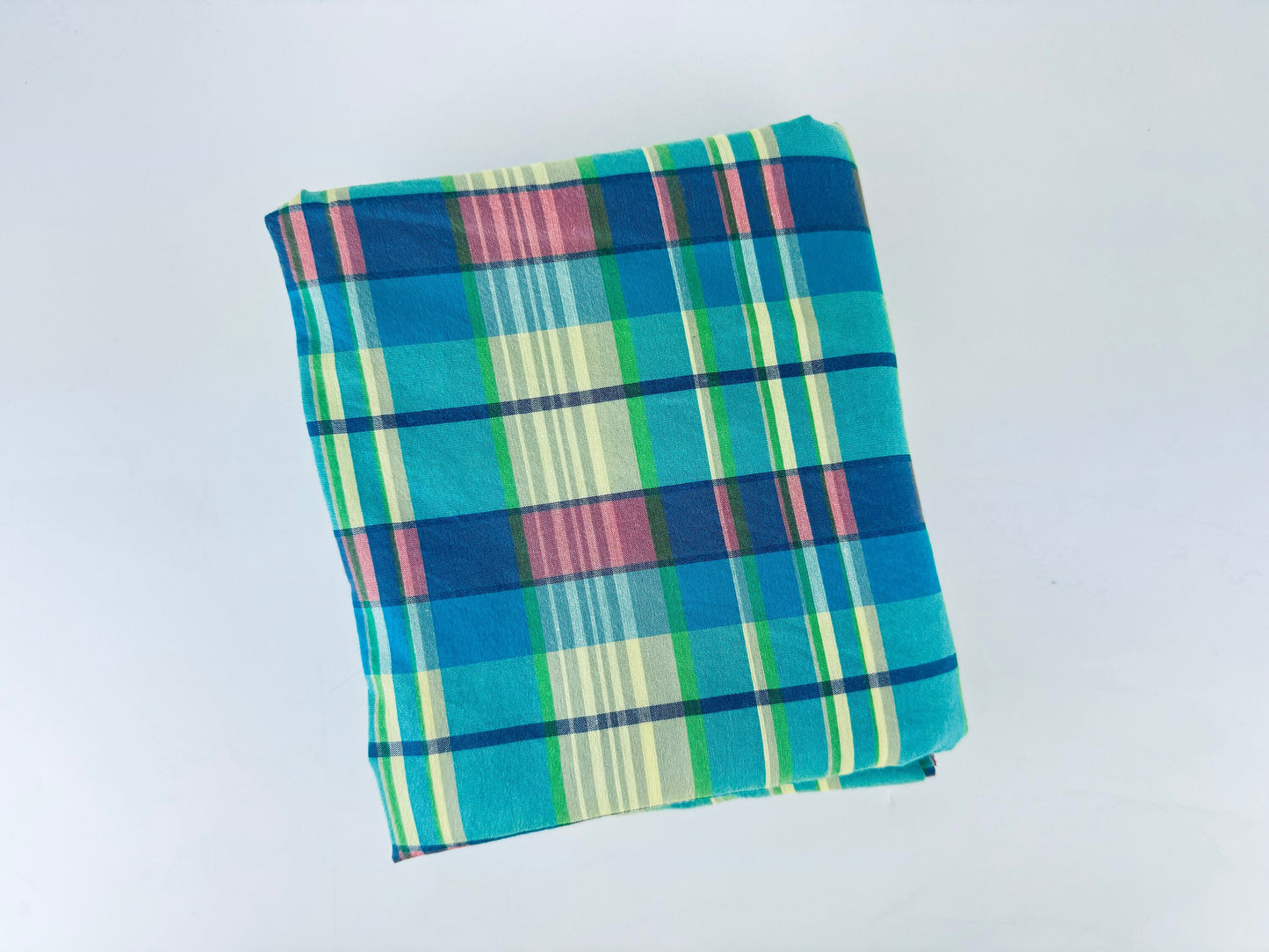 Product image for 'vintage green blue plaid fabric material 78 x 108' (view c17d77)