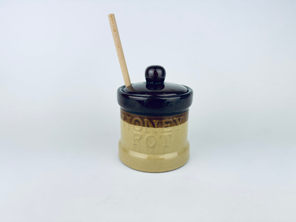 Product image for 'vintage glazed ceramic honey pot holder wooden honey dipper' (view 1b3186)