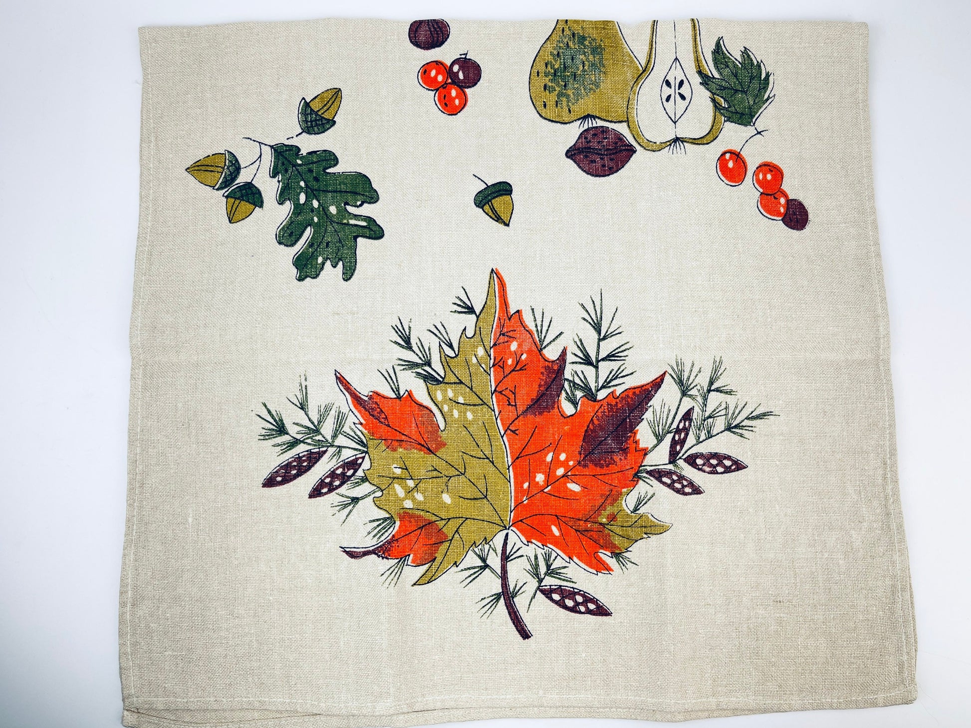 Product image for 'vintage 1950s autumn harvest linen tea towel fruits vegetables design' (view 0ddb15)