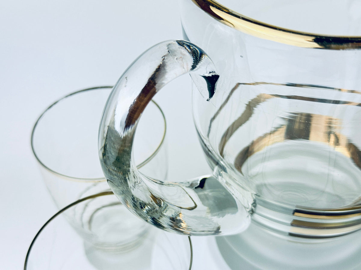 Product image for 'vintage gold striped frosted glass decanter glassware barware set six 6 glasses' (view 83aa7c)