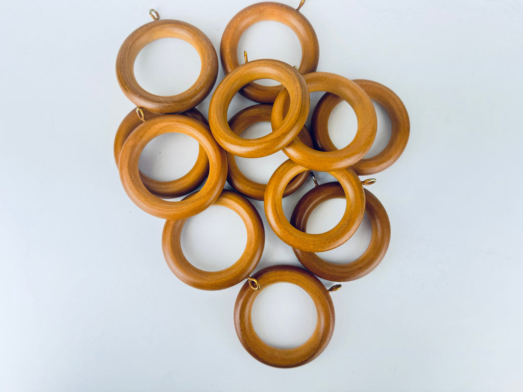 Product image for 'vintage macrame curtain wood metal ring holders set of twelve 12 two sizes available sets sold separately' (view 77586e)