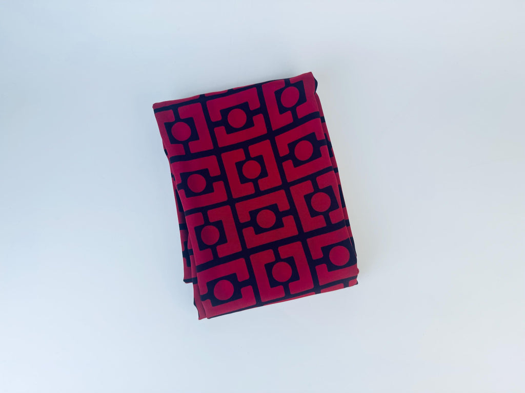 Product image for 'vintage francesca koshibo printed lava red black abstract geometric silky polyester fabric 1970s material' (view 0ca933)