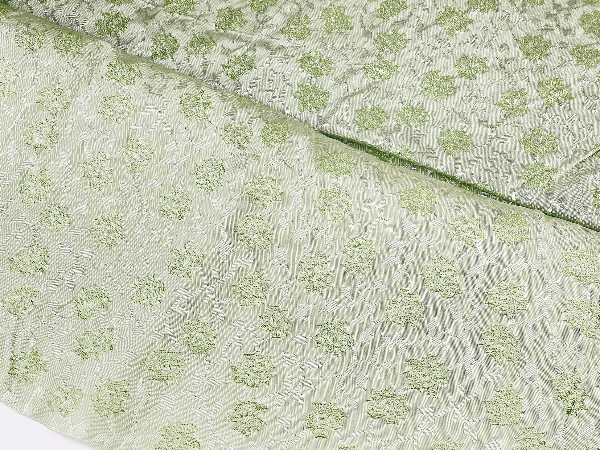 Product image for 'vintage charmeuse brocade green floral fabric 30 x 41' (view d790d3)