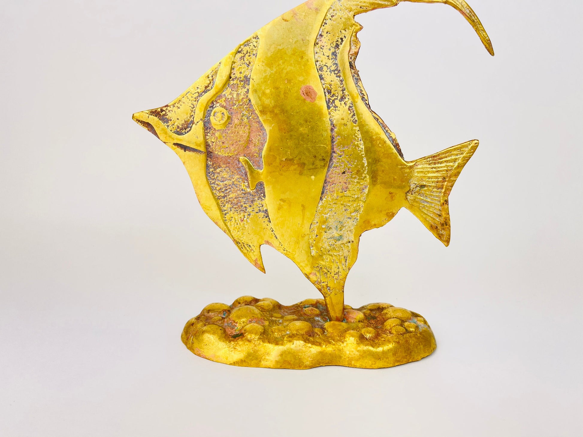 Product image for 'vintage brass angel fish figurine attractive aged metal patina' (view 82e4fd)