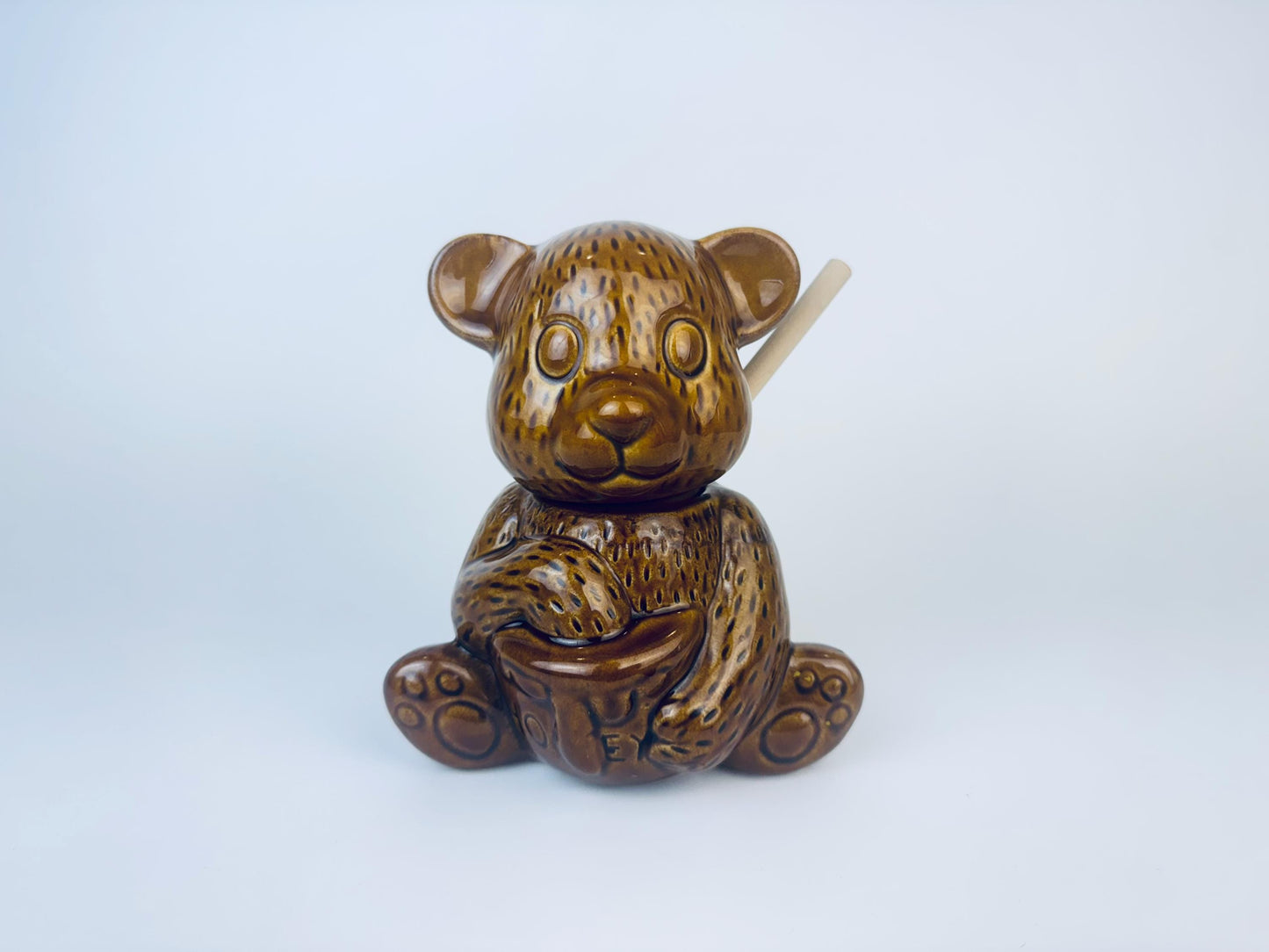 Product image for 'vintage glazed ceramic bear honey pot jar wooden honey dipper' (view c9f130)