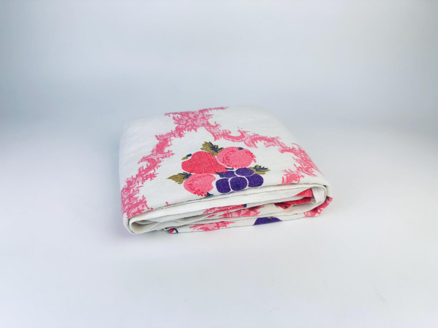 Product image for 'vintage pink purple fruit beige linen square tablecloth 46 x 46' (view b9c922)