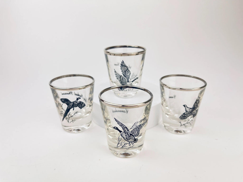 Product image for 'vintage foul bird drinking glasses clear silver rimmed perfect hunter gift sets sold separately' (view 5b8871)