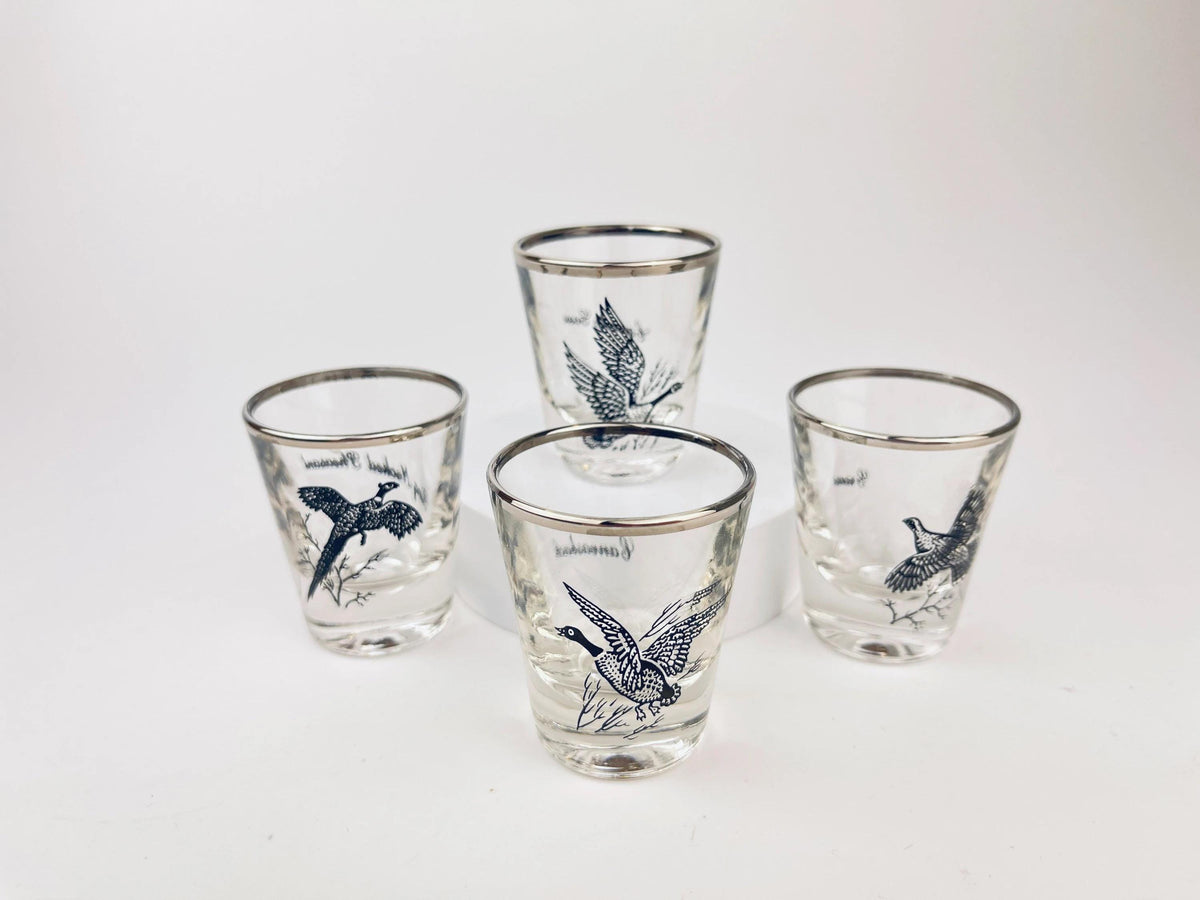 Product image for 'vintage foul bird drinking glasses clear silver rimmed perfect hunter gift sets sold separately' (view 5b8871)