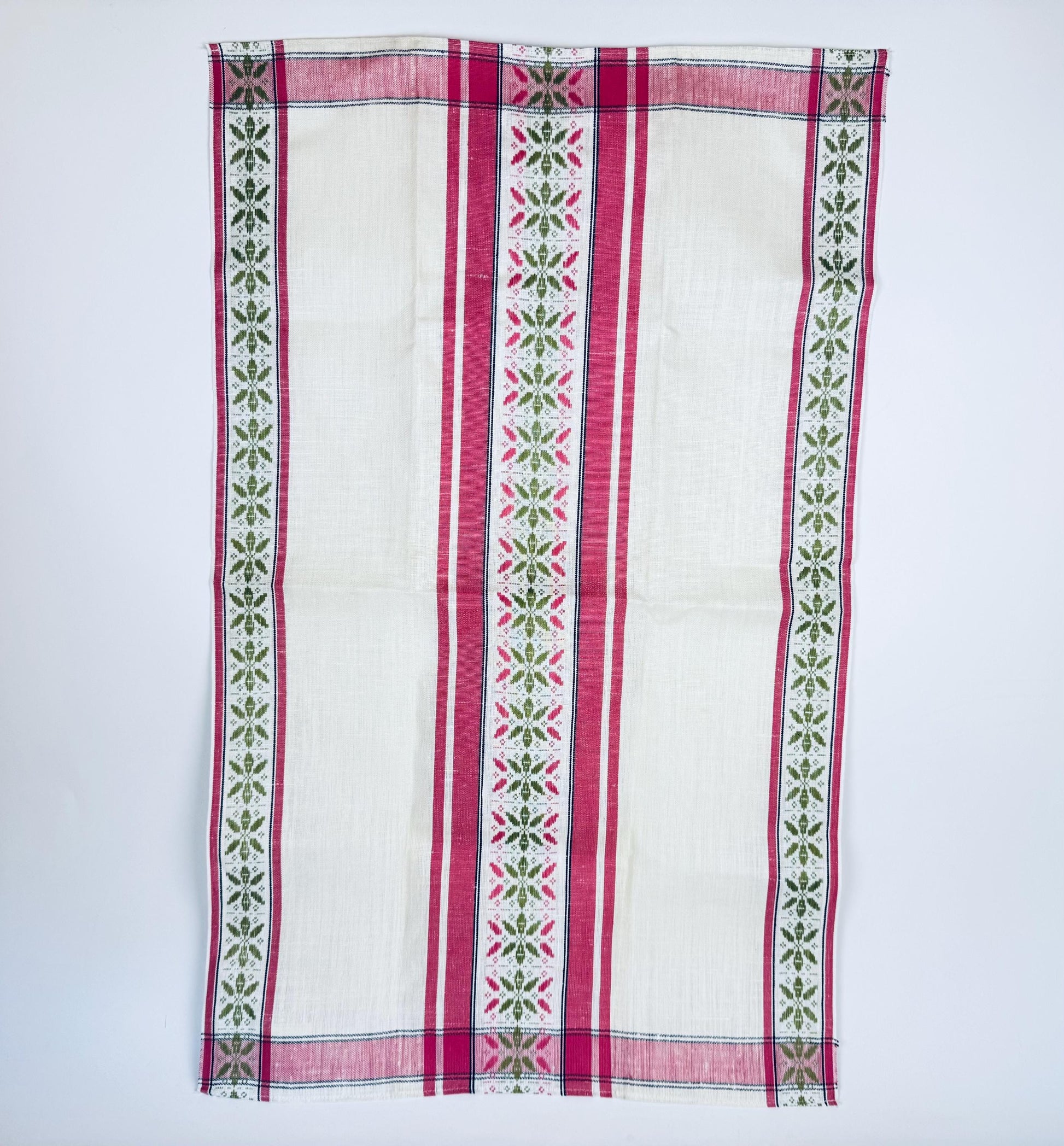 Product image for 'vintage czechoslovakian linen tea towel pink stripes folk motif' (view 102df2)
