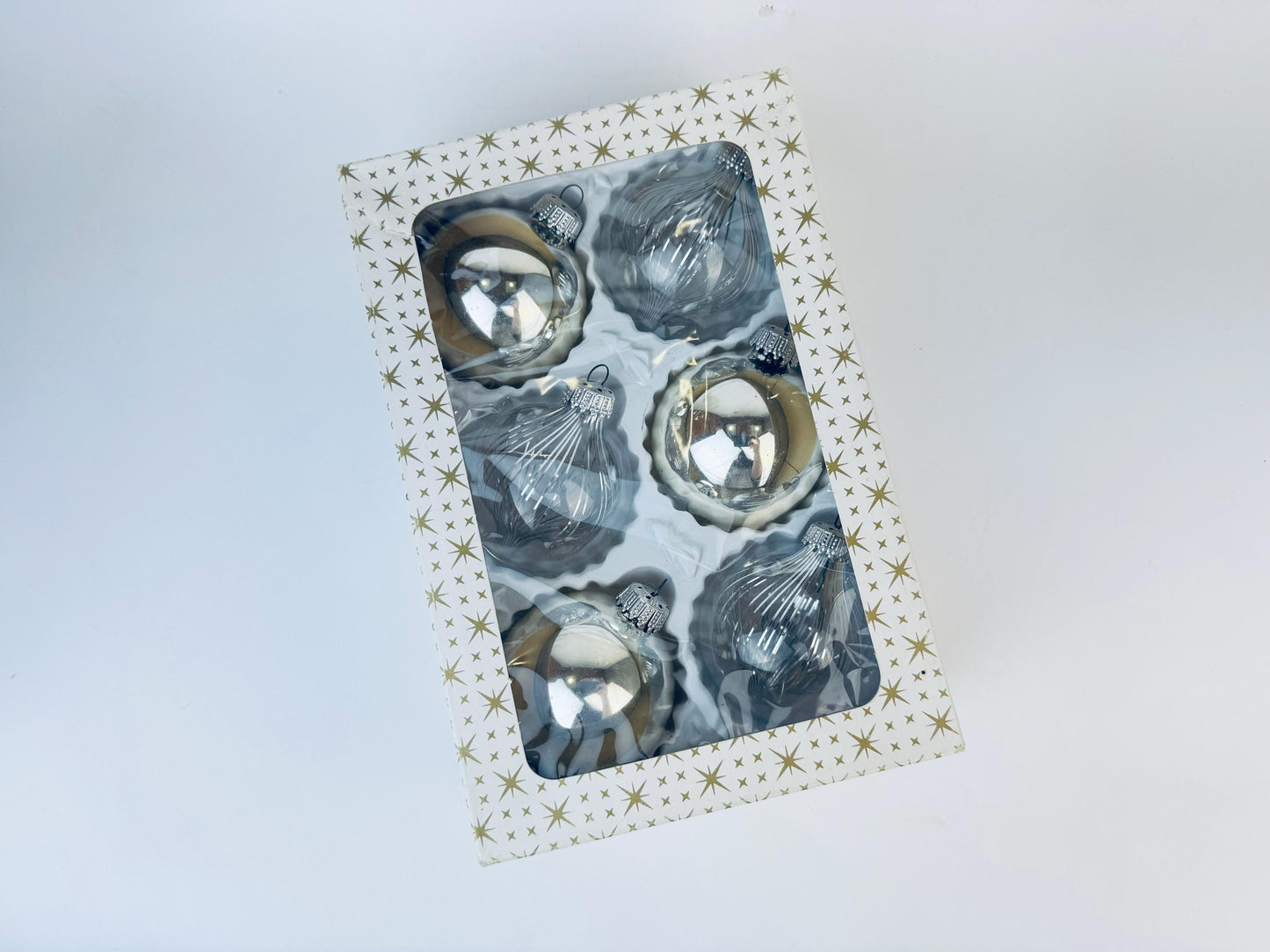Product image for 'vintage silver clear silver tinsel glass christmas tree ornaments set of six 6 made in west germany' (view 694e58)