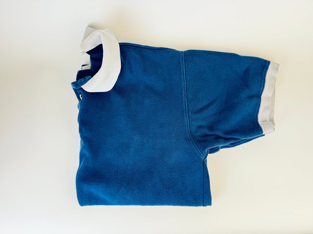 Product image for 'vintage global canada 1990s 100 cotton short sleeve polo shirt blue grey collar made in canada' (view a83a92)