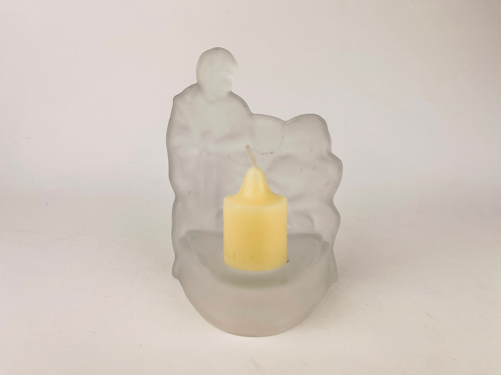 Product image for 'vintage frosted glass christmas votive candleholder mary joseph jesus nativity scene' (view c50833)