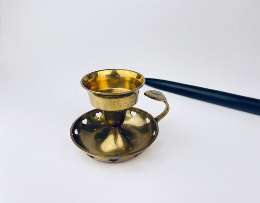 Product image for 'vintage brass heart chamber candlestick holder attractive aged metal patina' (view 6548a7)