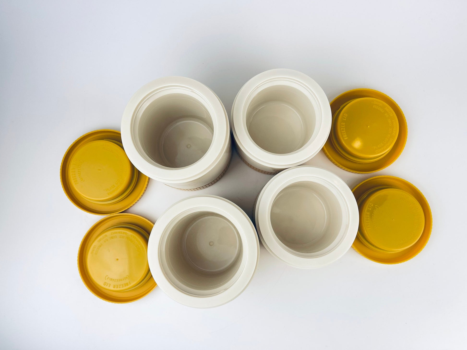 Product image for 'vintage 70s aladdin yellow beige thermos insulated vacuum sealed jar sold individually made in canada freezer lid' (view c4f5f9)