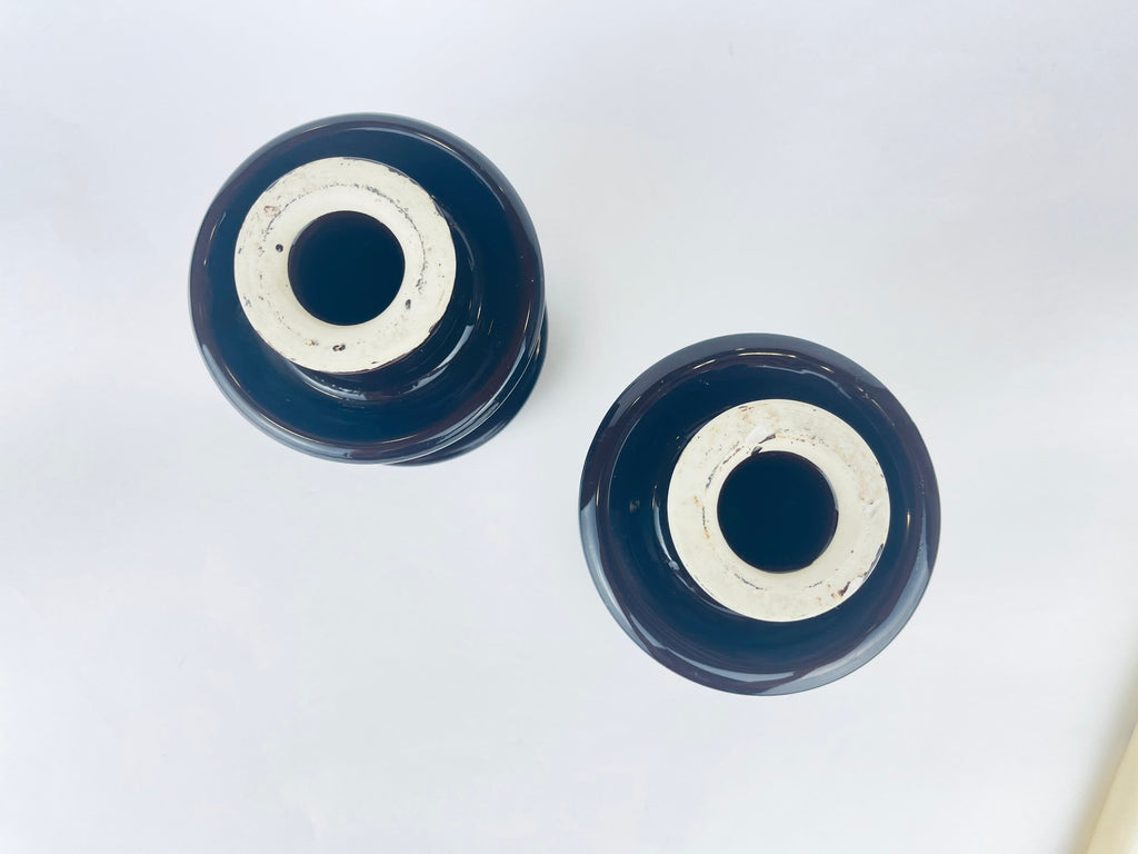 Product image for 'vintage curvy dark brown ceramic candlestick holders set of two 2' (view 002272)