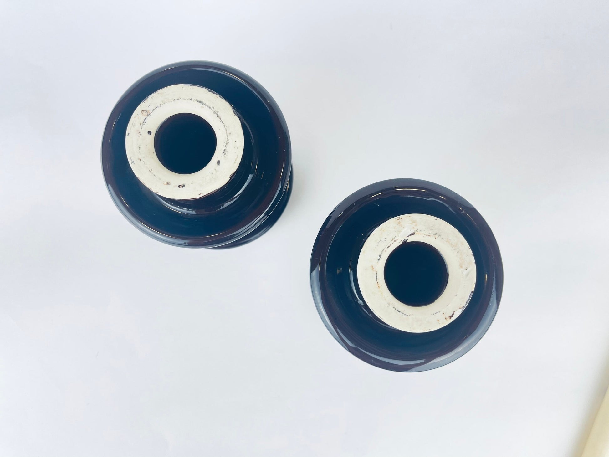 Product image for 'vintage curvy dark brown ceramic candlestick holders set of two 2' (view 002272)